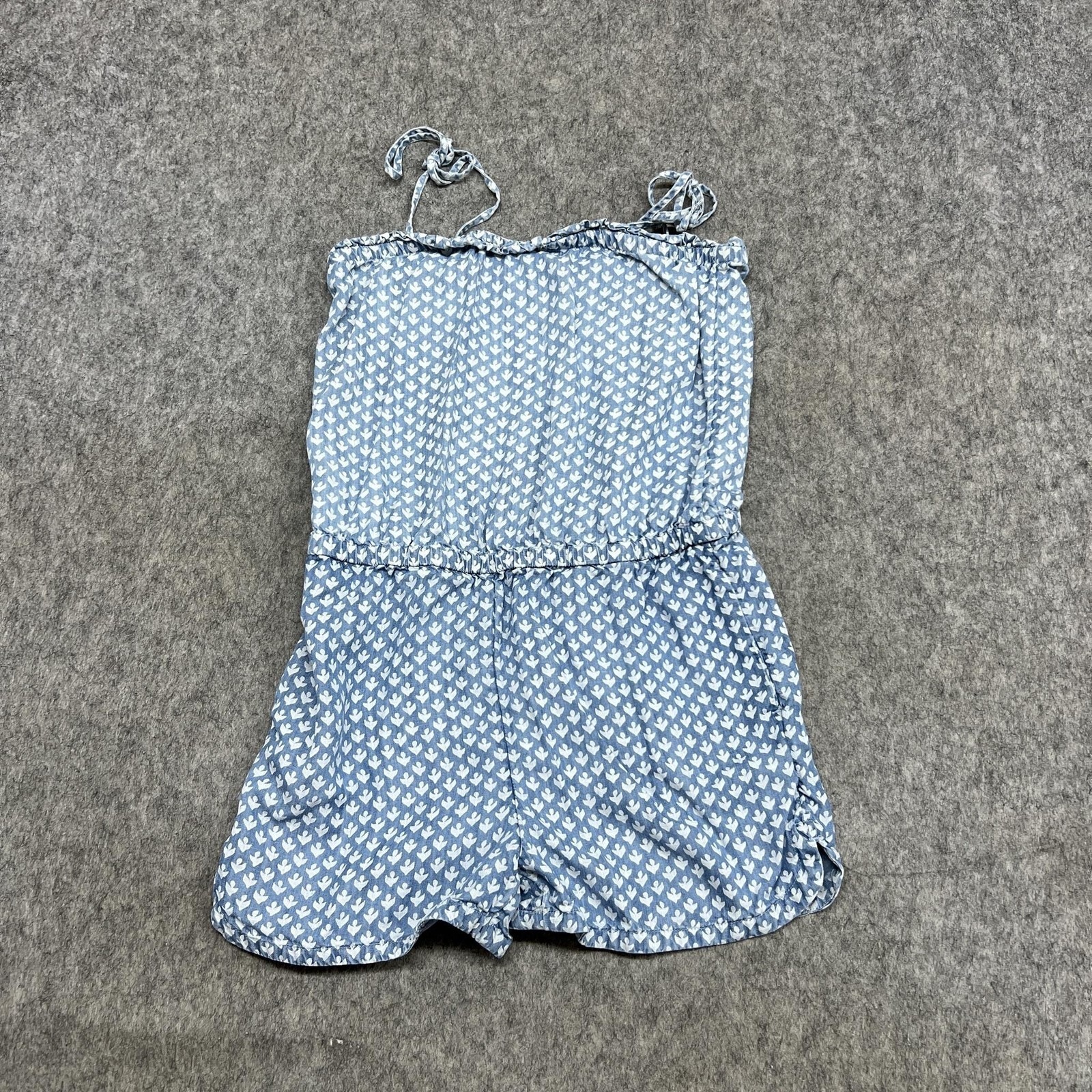 Vineyard Vines Romper Girls L 14 Blue Chambray Floral Elastic Waist One Piece